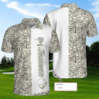 Personalized Dollar Golf Custom Polo Shirt, Dollar Bill Pattern Polo Shirt, Cool Golf Shirt For Men Coolspod - Monsterry