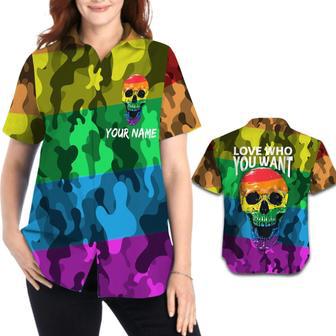 Personalized Lesbian Hawaiian Shirt With Name, Pride Month, Lgbt Rainbow Skull | Newhawaiianshirts