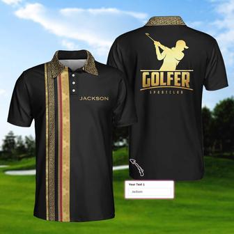 Personalized Luxury Baroque Pattern Golfer Custom Polo Shirt, Golden Greek Key Pattern Golf Shirt For Men Coolspod - Monsterry DE