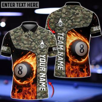 Personalized Name 8 Ball All Over Printed Shirt, Camo Pattern Billiard Polo Shirt - Monsterry UK