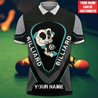 Personalized Name Billiard All Over Printed Unisex Polo Shirt, Skull With Ball 8, Shirt For Billiard Lover - Monsterry UK