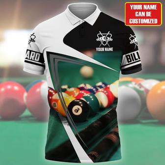 Personalized Name Black And White Pool Billiard Polo Shirt, Billiard Apparel Shirt - Monsterry