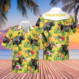 Personalized Name Black Angus Cattle Pineapples All Over Printed Hawaiian Shirt | Newhawaiianshirts UK