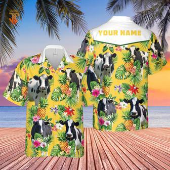 Personalized Name Holstein Friesian Cattle Pineapples All Over Printed Hawaiian Shirt | Newhawaiianshirts AU