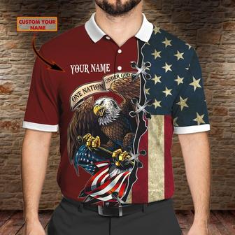 Personalized Name Polo Shirt Eagle God One Nation Under God Shirt - Monsterry DE