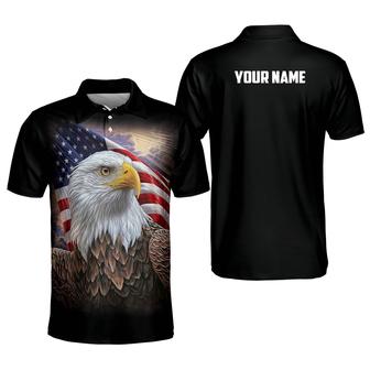 Personalized Name Printed American Flag Design With Eagle Polo Shirt, July Polo Shirt - Monsterry AU