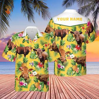 Personalized Name Red Angus Cattle Pineapples All Over Printed Hawaiian Shirt | Newhawaiianshirts CA