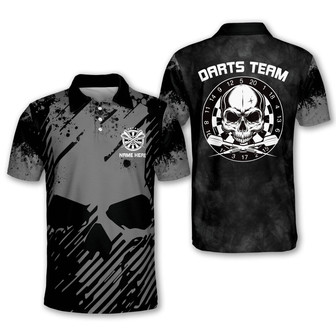 Personalized Name Team Dart Skull Polo Shirt, Perfect Shirt For Men, Dartboard Shirt - Monsterry