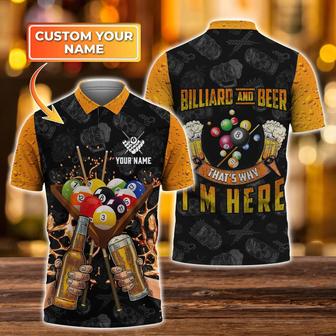 Personalized Name Yellow Billiard Player All Over Printed Polo Shirt, Billiard And Beer That Why I'm Here Shirt For Men - Monsterry UK