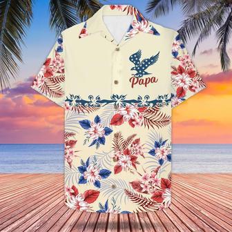 Personalized Papa American Eagle Flag, Of July, Tropical Pattern Hawaiian Shirt For Grandpa And Papa | Newhawaiianshirts AU