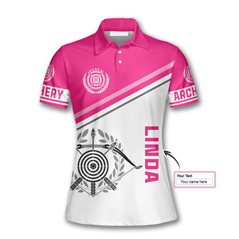Personalized Pink White Version Emblem Custom Name Archery Polo Shirts For Women - Monsterry