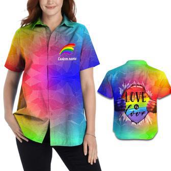 Personalized With Name Women Hawaiian Aloha Shirt, Lgbtq In Pride Month, Love Is Love Rainbow | Newhawaiianshirts AU