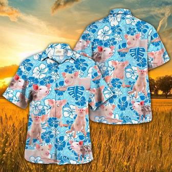 Pig Blue Floral Hawaiian Shirt, Pig Hawaiian Shirt Short Sleeve, Summer Hawaii Shirt For Farmer | Newhawaiianshirts AU