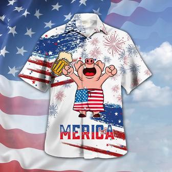 Pig Drink Beer Hawaiian Shirt Funny Merica Pig Usa Flag Pattern Hawaii Shirt Men Women | Newhawaiianshirts AU