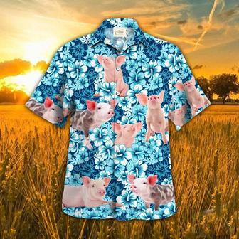 Pig Hawaiian Shirt, Pig Blue Hibiscus Flowers Hawaiian Shirts | Newhawaiianshirts UK