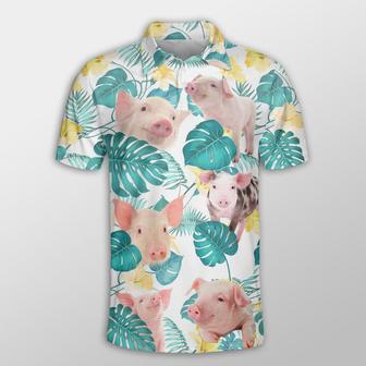 Pig In Tropical Leaves Pattern Button Polo Shirt, Shirt For Farmer - Monsterry