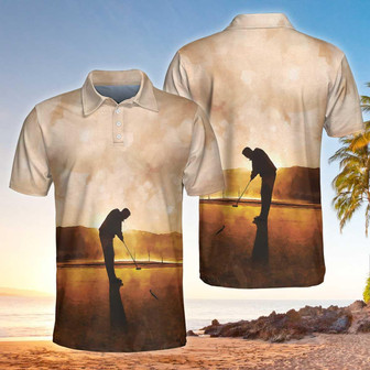 Playing Golf At Sunset Short Sleeve Polo Shirt, Beautiful Scene Polo Shirt, Best Golf Shirt For Men Coolspod - Monsterry
