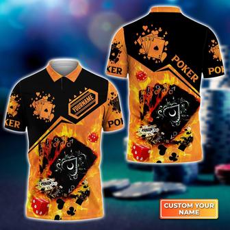 Poker Royal Flush On Fire Personalized Name Polo Shirt Gift For Poker Players - Monsterry