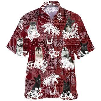 Pomsky Hawaiian Shirt, Dog Hawaii Shirt Red Tribal Pattern | Newhawaiianshirts DE