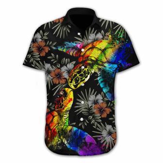 Pride Hawaiian Shirt Gift For Gay, Colorful Turtle Lgbt Flower Design Hawaiian Shirt | Newhawaiianshirts CA