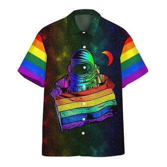 Pride Hawaiian Shirt, Beach Shirt Lgbt Hawaiian Shirt Astronaut Lgbt Rainbow Flag Galaxy Hawaii | Newhawaiianshirts AU