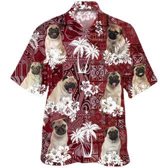 Pug Hawaiian Shirt, Dog Hawaii Shirt Red Tribal Pattern | Newhawaiianshirts DE