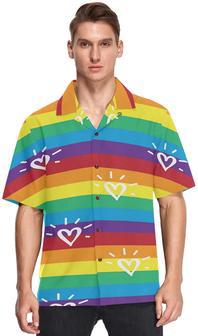 Rainbow Lgbt Striped Flag Men's Hawaiian Shirt Short Sleeves Button Down Aloha Shirts Beach | Newhawaiianshirts AU