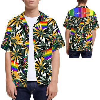 Rainbow Pineapples Tropical Leaves Custom Name Men Hawaiian Shirt For Lgbt Community | Newhawaiianshirts