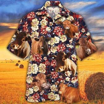 Red Angus Cattle Lovers Red Plaid Pattern Hawaiian Shirt, Unisex Print Aloha Short Sleeve Casual Shirt | Newhawaiianshirts AU