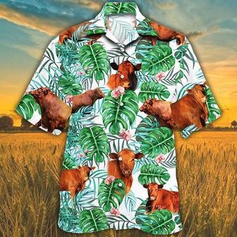 Red Angus Cattle Lovers Tropical Plant Hawaiian Shirt, Unisex Print Aloha Short Sleeve Casual Shirt | Newhawaiianshirts AU