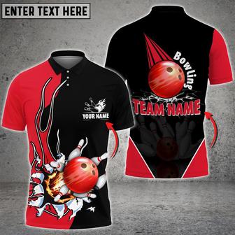 Red Bowling And Pins Flame Thunder Pattern Customized Name Shirt - Monsterry DE