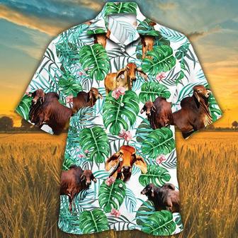 Red Brahman Cattle Lover Tropical Plants Hawaiian Shirts For Cow Lovers, Bull Cow Hawaii Shirts | Newhawaiianshirts UK