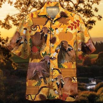 Red Brahman Cattle Lovers Orange Nature Autumn Hawaiian Shirt, Unisex Print Aloha Short Sleeve Casual Shirt | Newhawaiianshirts UK