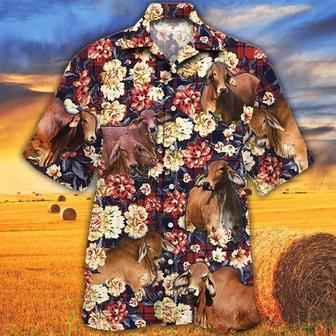 Red Brahman Cattle Lovers Red Plaid Pattern Hawaiian Shirt, Unisex Print Aloha Short Sleeve Casual Shirt | Newhawaiianshirts AU