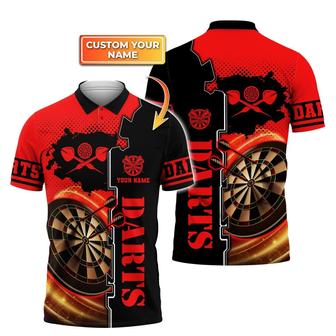 Red Target Polo Shirt For Darts Man Darts Polo With Custom Name - Monsterry
