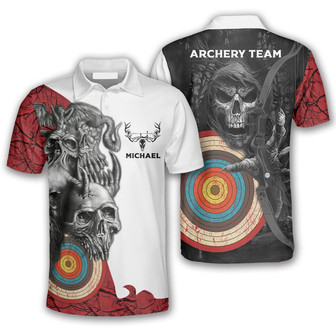 Retro Skull Archer Custom Archery Shirts For Men, Personalized Name Team Name Archery Shirt - Monsterry