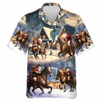 Santa Cowboy Hawaiian Shirts, Horse Racing Summer Beach Shirts, Xmas Hawaiian Shirts | Newhawaiianshirts DE