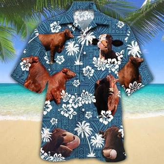 Santa Gertrudis Cattle Lovers Blue Tribal Pattern Hawaiian Shirt, Unisex Print Aloha Short Sleeve Casual Shirt | Newhawaiianshirts UK