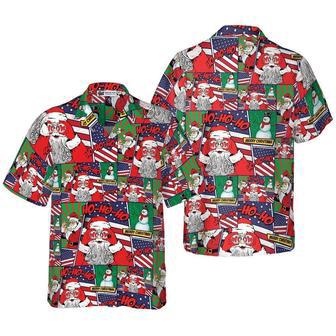 Santa With American Flag Comic Style Hawaiian Shirts, Xmas Hawaiian Shirts | Newhawaiianshirts DE