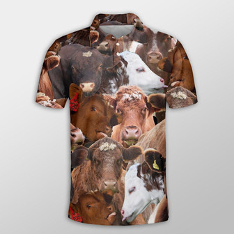 Shorthorn Herd Pattern Button Polo Shirt, Cow Polo Shirt, Gift For Farmers - Monsterry