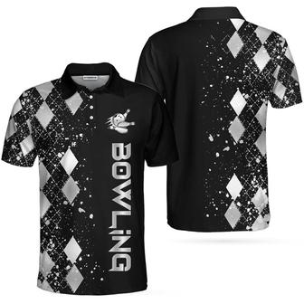 Silver Bowling Polo Shirt, Black And Silver Argyle Pattern Bowling Shirt For Men Coolspod - Monsterry AU