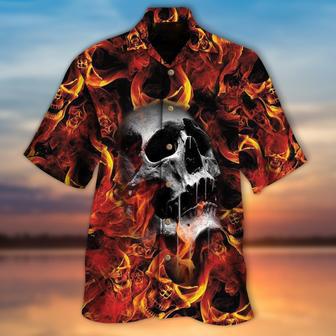 Skull Fire Hawaiian Shirt For Him Her, Men Skull Hawaii Aloha Beach Shirt | Newhawaiianshirts AU