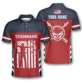 Skull Flag Red Navy Custom Archery Shirts For Men, Skull Shirt, Archery Skull Shirt - Monsterry UK