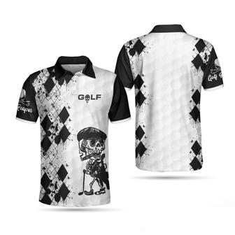 Skull Golf Reaper Polo Shirt, Black And White Argyle Pattern Polo Shirt, Best Golf Shirt For Men Coolspod - Monsterry CA