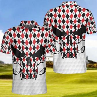 Skull Golf Red Black White Polo Shirt, Golf Texture Argyle Pattern Skull Polo Shirt, Best Golf Shirt For Men Coolspod - Monsterry AU