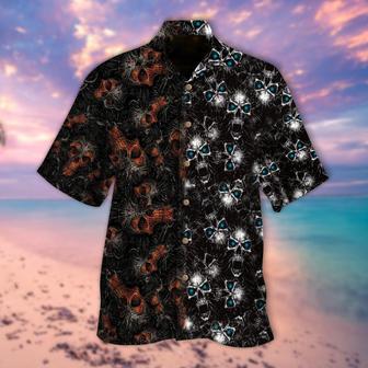 Skull Half Orange Half Blue All Over Printed Hawaiian Shirt | Newhawaiianshirts