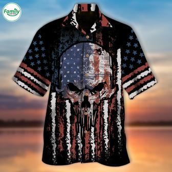 Skull Hawaiian Shirt With American Flag Pattern, Skulls Hawaii Shirt Short Sleeve | Newhawaiianshirts AU