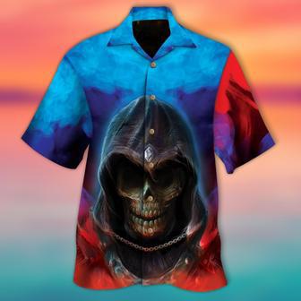 Skull Hawaiian Shirts Men Women Red Blue Smoke Skull All Over Printed Hawaiian Shirt | Newhawaiianshirts AU