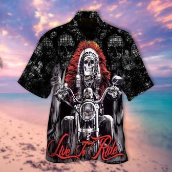 Skull Live To Ride Hawaiian Shirt, Native American Skull Hawaiian Shirts Adults | Newhawaiianshirts CA