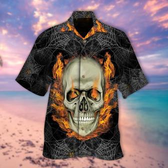 Skull On Fire Cobweb Hawaiian Shirt, Best Hawaii Shirt For Skull Lover | Newhawaiianshirts